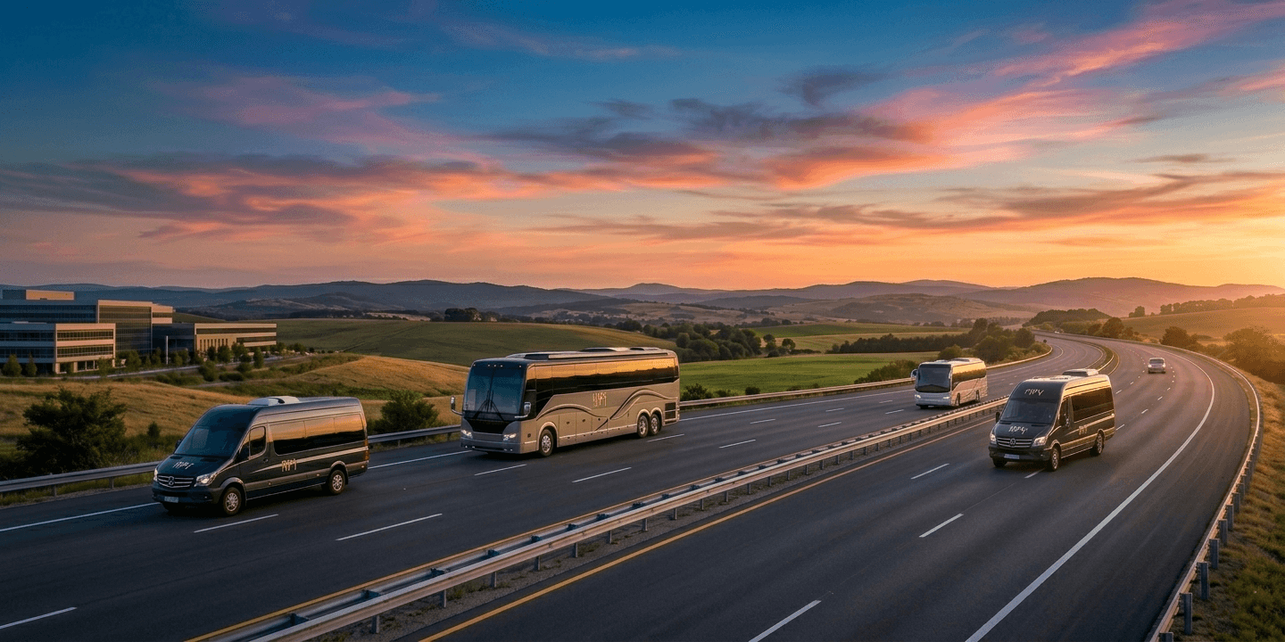 Scenic charter bus on a route